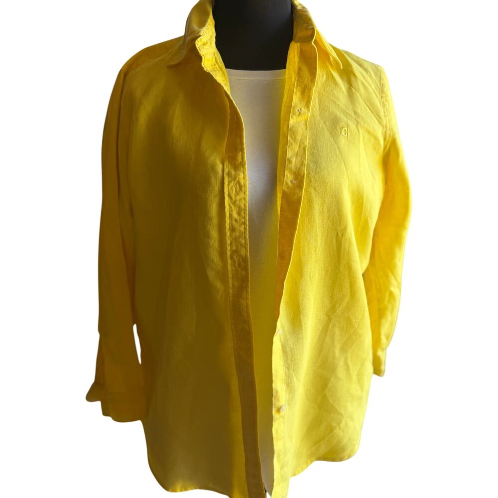 Coastal Summer Yellow 100% Linen Button Front Shirt Small Chaps 1978